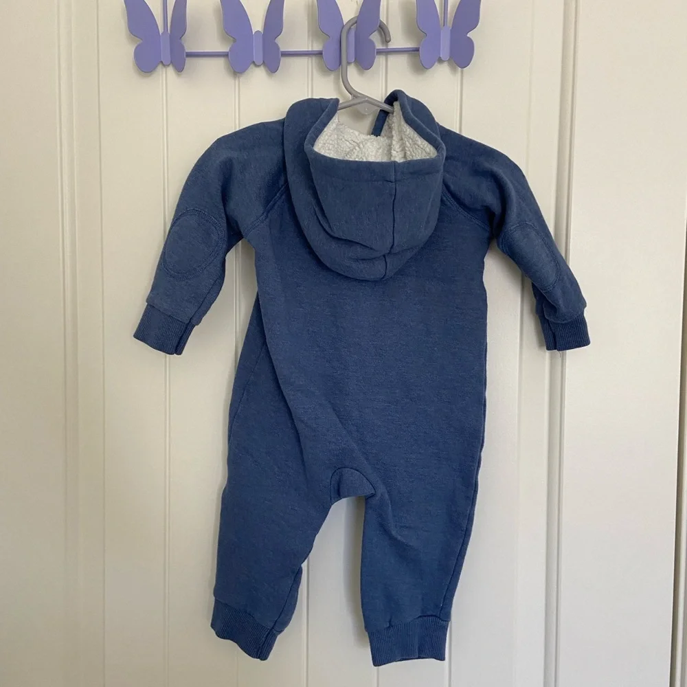 NWOT 7 For All Mankind baby boy’s blue fur lined hooded zip one piece jumper 6-9